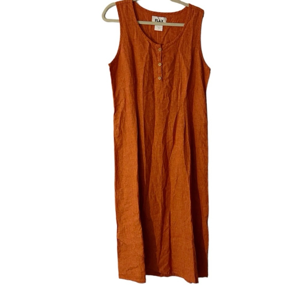 FLAX Orange 100% Linen Dress Size Small